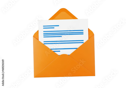 Orange envelope with a letter isolated on transparent background