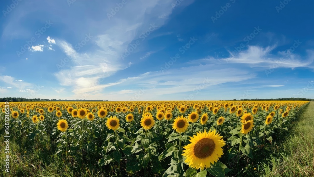 Obraz premium Vibrant sunflowers blooming in a natural spring grassland