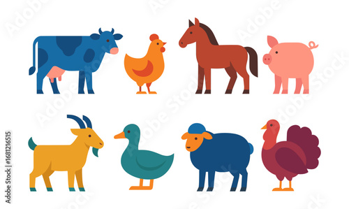 Colorful farm animals collection in flat design