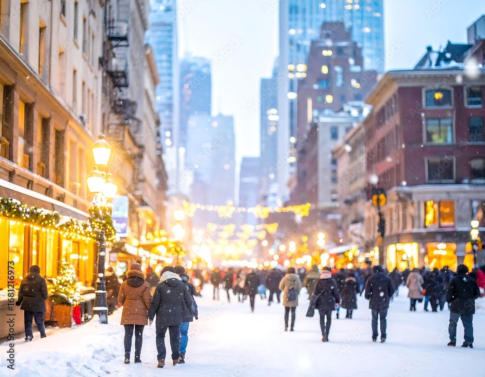 Obraz premium Snowy city street at twilight