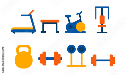 Minimalist gym equipment icons set for fitness apps and designs