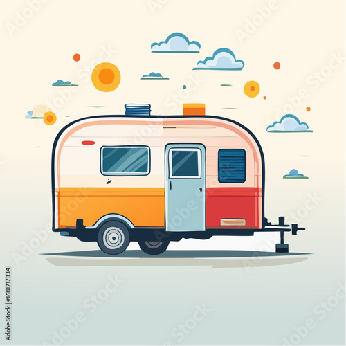 Retro Camper Illustration With Pastel Colors