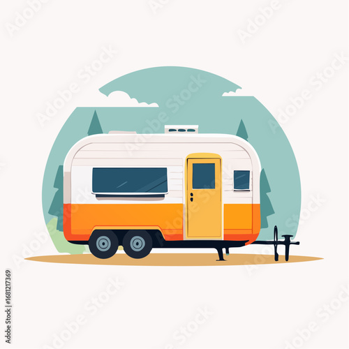 Colorful Retro Camping Trailer Illustration