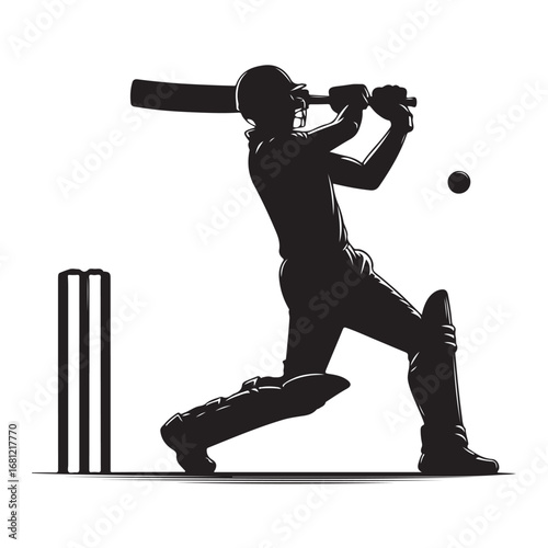 Dynamic cricket batsman in action silhouette