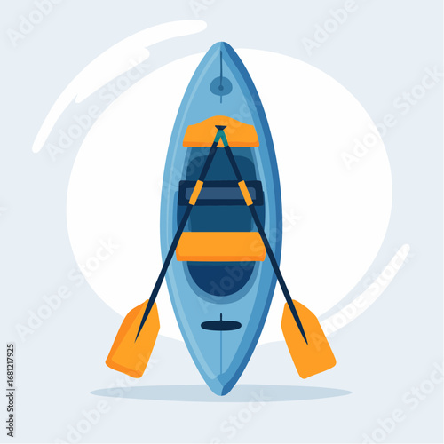 Blue Kayak With Orange Paddles Top View Illustration