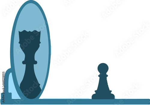 Chess Pawn Reflecting as Queen in a Mirror
