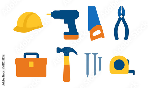 Essential construction tools in flat design for diy projects and home renovation