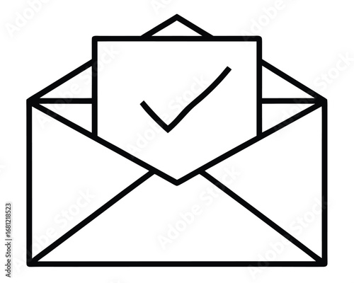 Open envelope with checked paper inside simple line art illustration
