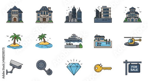 Elegant Grey Mansion Icon - Detailed Architectural Illustration.