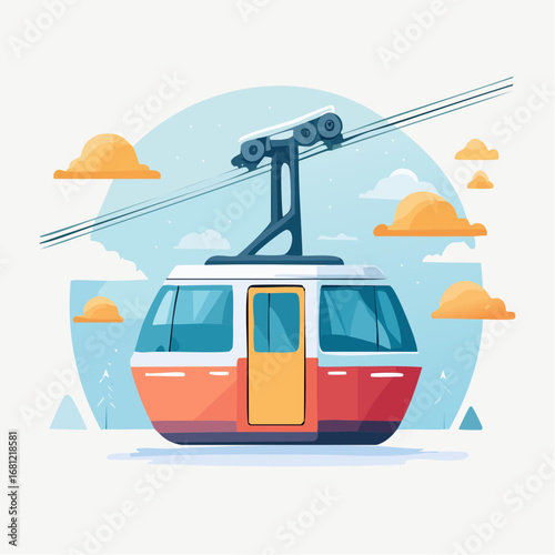 Colorful Cable Car In Mountain Landscape