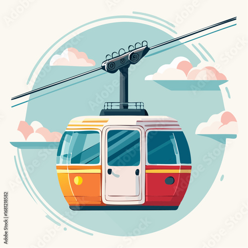Colorful Pixel Art Cable Car In Sky