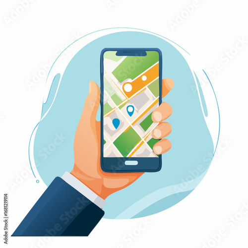 Hand Holding Smartphone With Map Application