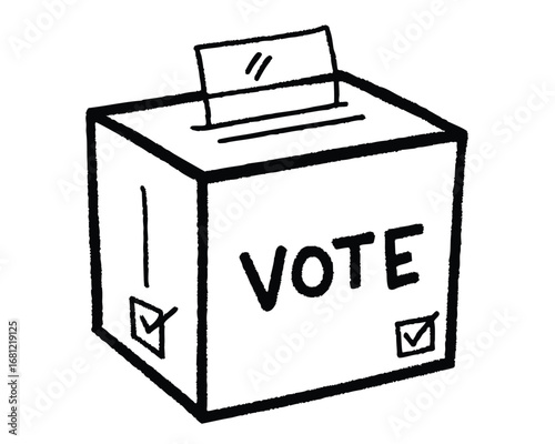 Hand drawn illustration of a voting ballot box with the word vote