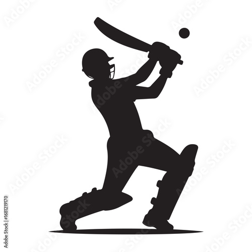 Dynamic cricket batsman in action silhouette