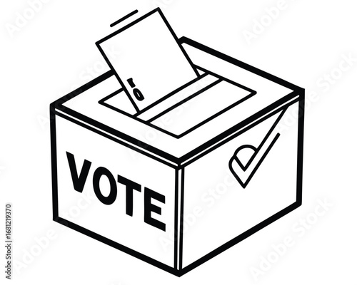 Hand drawn illustration of a vote ballot box with a ballot being inserted