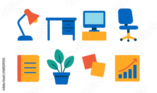Modern office essentials collection in flat design style for workspace inspiration