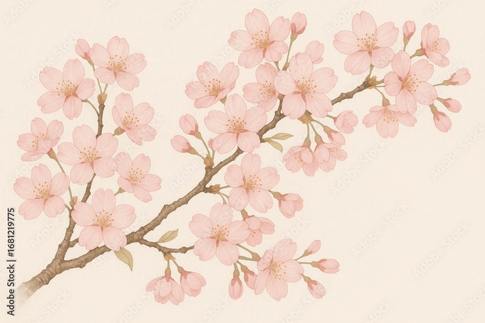 Obraz premium Japanese cherry blossom branch with delicate pink petals in full spring bloom