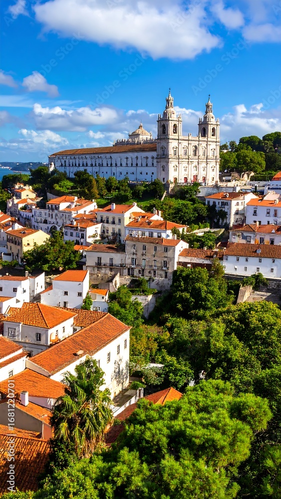 Obraz premium Panoramic cityscape view of a European city with a grand church