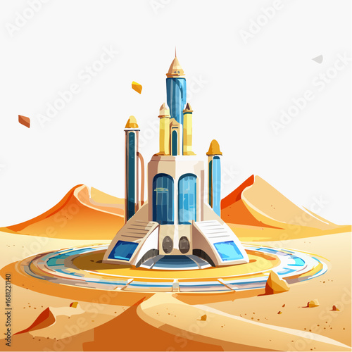 Futuristic Desert Castle: Digital Art Illustration