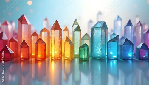 Colorful Glowing Crystals with Sparkling Light
