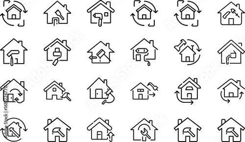 House renovation and repair icons with tools and arrows home construction