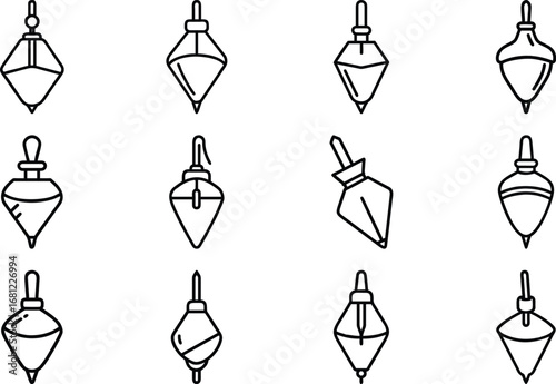 Collection of plumb bob line art icons on white background vector