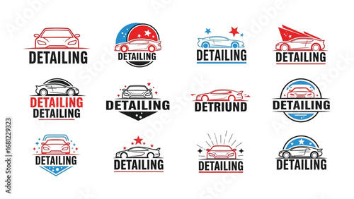 Detailing Logos and Emblems: Showcase the essence of automotive detailing services with these vector illustrations, embodying speed and precision. From sleek car outlines to the word Detailing.