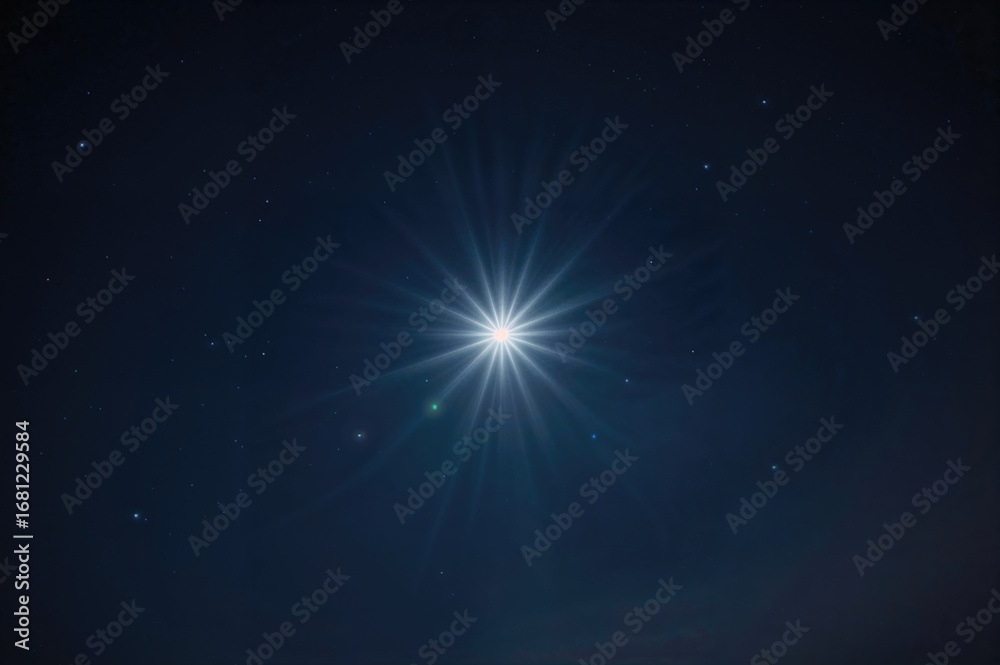 Fototapeta premium Jesus' Star. Nativity Christmas Star. Bright Star and Planet in a Deep Blue Night Sky.
