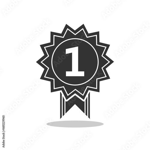 Number 1 winner ribbon award badge with shadow