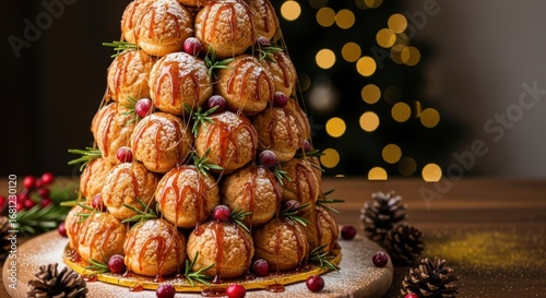 Festive Choux Pastry Croquembouche Christmas Tree Dessert Decoration