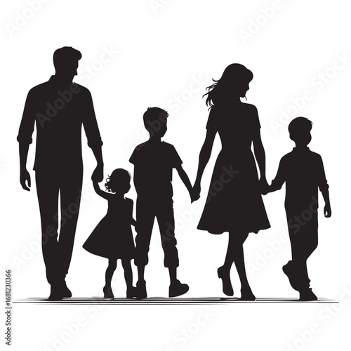 Family walking together in a park silhouette
