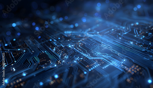 High-tech circuit board background, abstract digitaltechnology presentations, lectronic components, digial infrastructure, blue teh theme, modern electronic evolution expansion backgound image