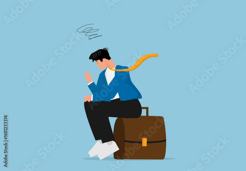 Sad Businessman Sitting with Briefcase Regret Mistake Stressful Work Failure