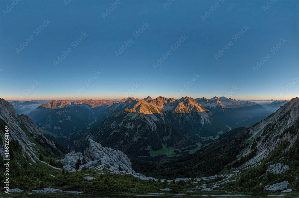 Fototapeta premium HDRI Panorama of a Sunrise over Mountain Peaks