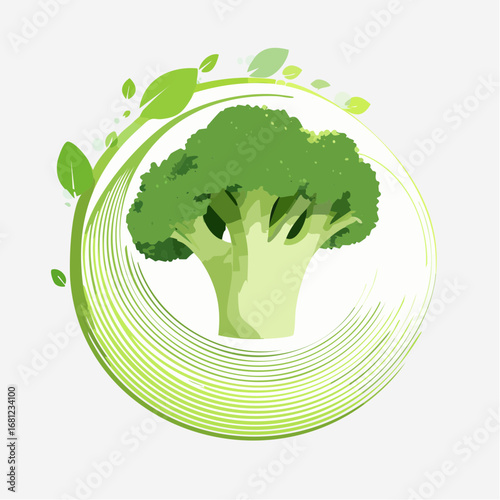 Fresh Green Broccoli with Leaf Design