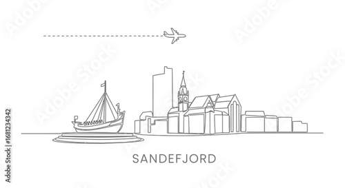 Sandefjord Skyline Linear Art Illustration