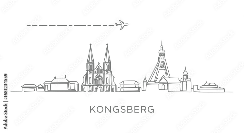 Fototapeta premium Kongsberg City Skyline Line Art