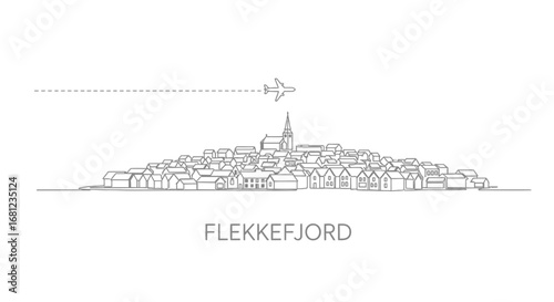 Flekkefjord Cityscape Line Art Illustration
