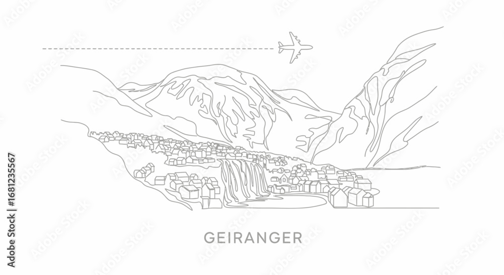 Fototapeta premium Geirangerfjord Norway Line Art