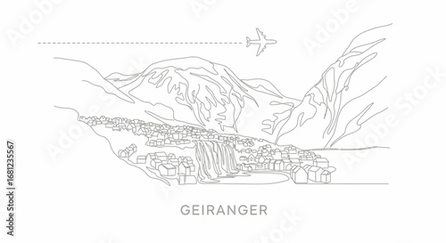 Geirangerfjord Norway Line Art