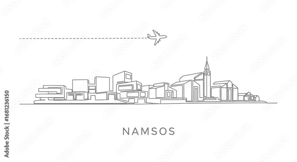 Fototapeta premium Namsos, Norway Minimalist Skyline with Airplane