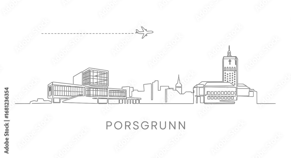 Fototapeta premium Porsgrunn, Norway Minimalist Skyline Illustration