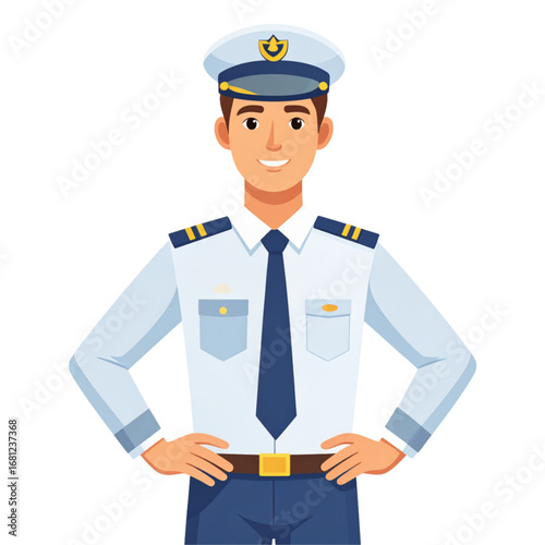 Flat Design Illustration of Male Officer in Uniform