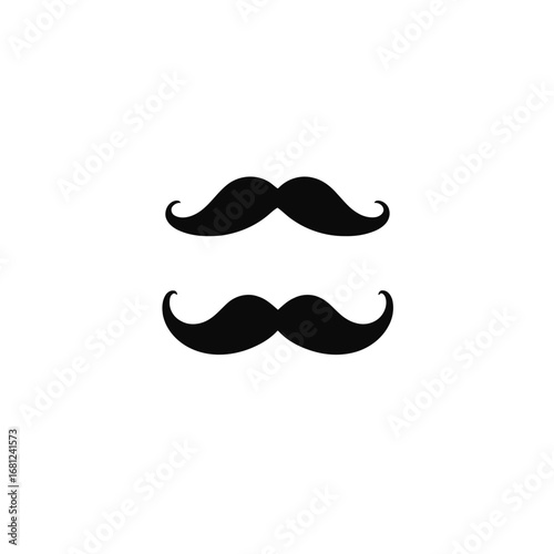 Retro cartoon silhouette of a man with a vintage facial hair collection, a black curly mustache and beard icon set