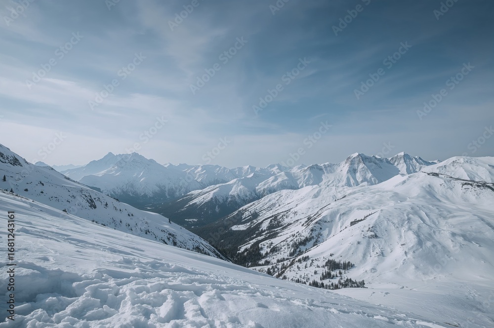 Naklejka premium Winter panorama of a mountain blanketed in snow