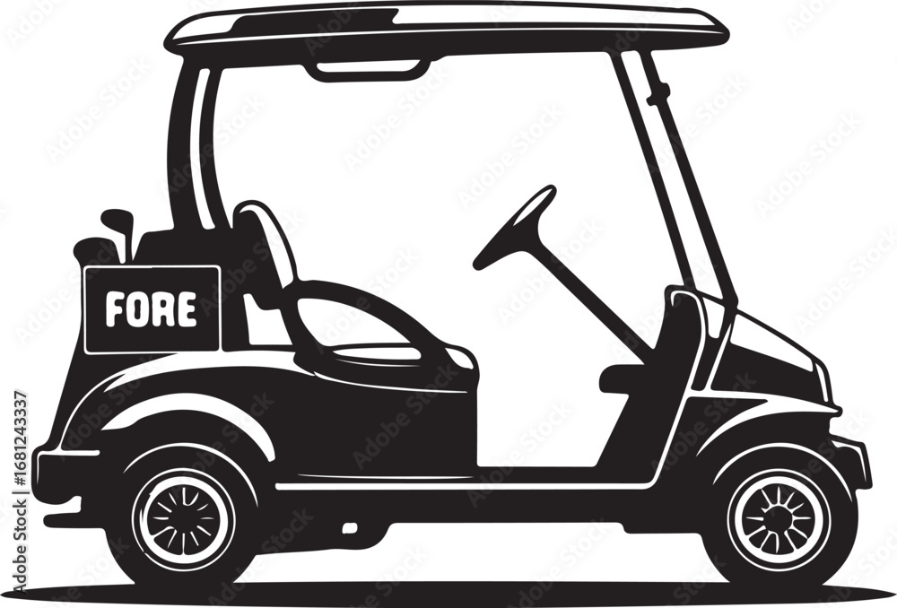 Fototapeta premium Golf Cart silhouette vector, Golf car icon, Black golf vehicle illustration