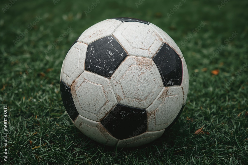Obraz premium Classic black and white hexagon-patterned ball used in football matches globally