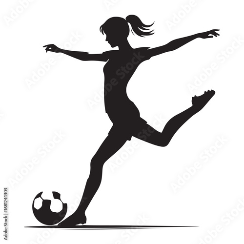 Dynamic football player kicking a ball in a powerful silhouette