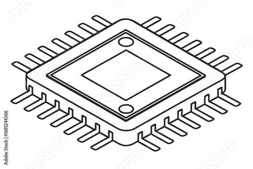 black and white isometric cpu chip clip art preview