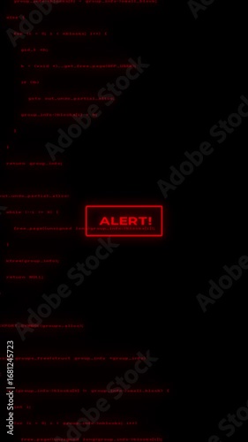 Wallpaper Mural Vertical warning Sign Alert Signal on running code on black background. 4k animation. 
 Torontodigital.ca